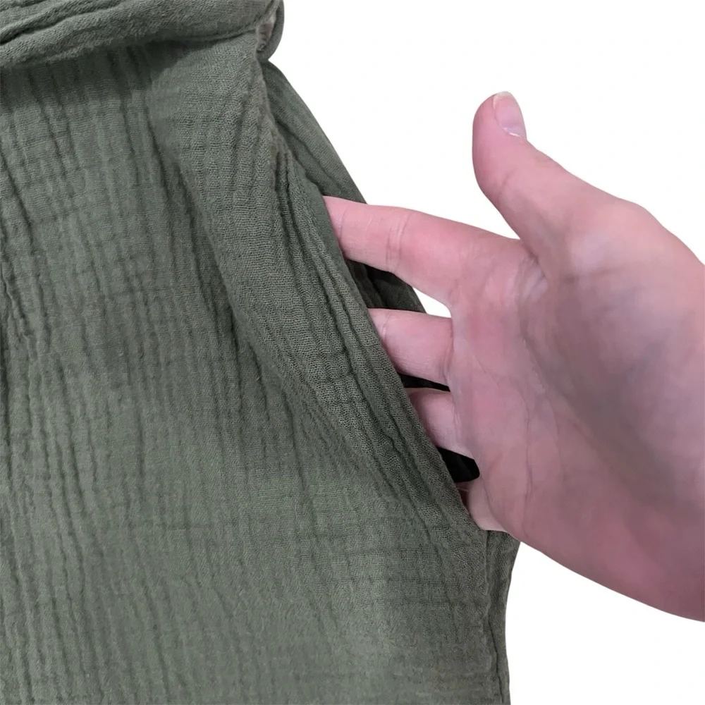 Rachel Zoe Olive Green Gauzy Crepe Cotton Wide Leg Crop Jumpsuit Pockets